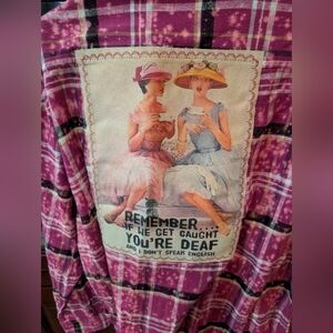 Angry Minnow Pink Plaid Shirt with Vintage Graphic
